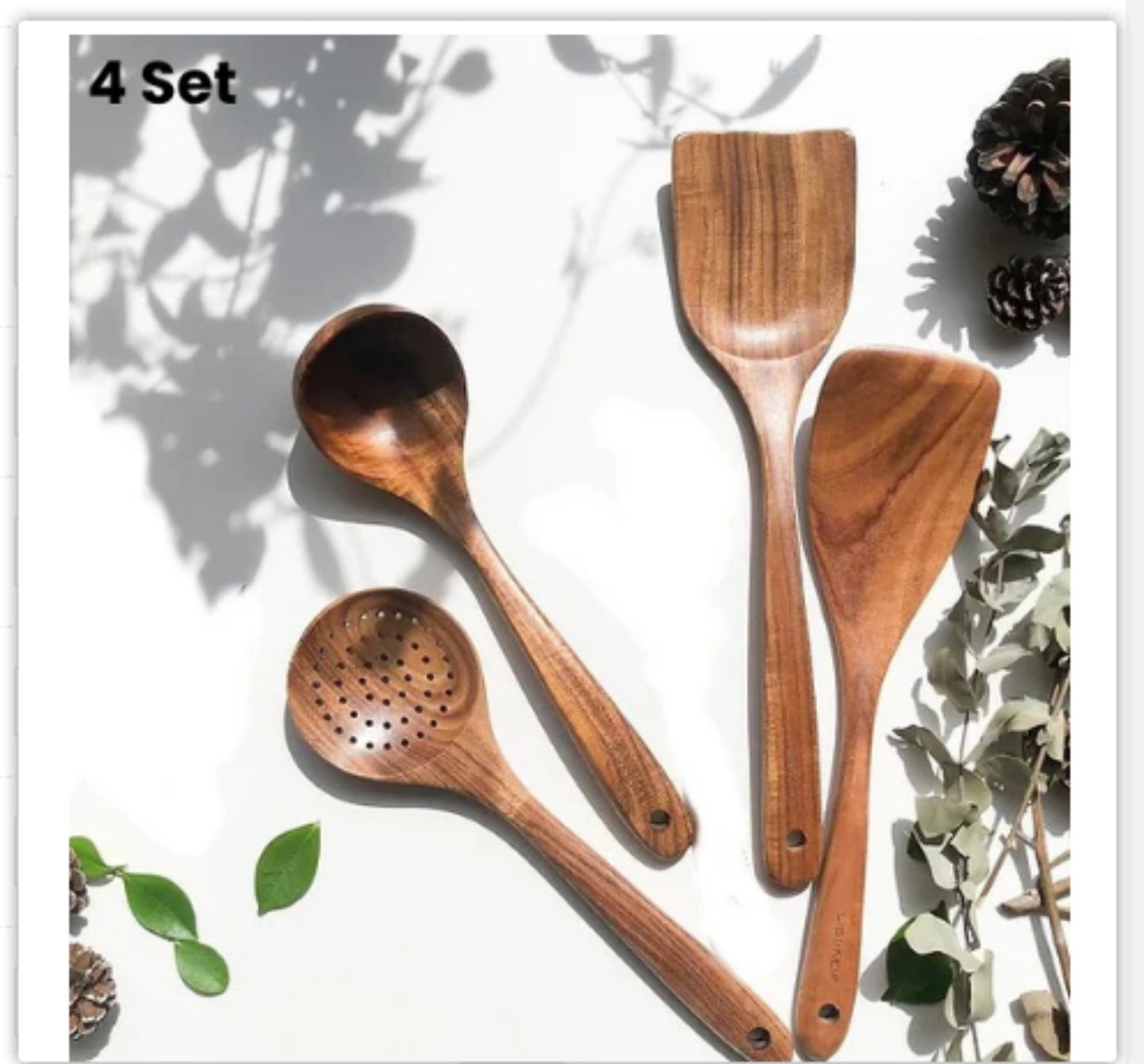 Thailand Teak Natural Wood Tableware Spoon Ladle Turner Long Rice Colander Soup Skimmer Cooking Spoons Scoop Kitchen Tool Set