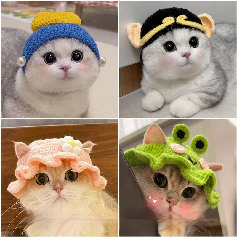 Pet Hood Cat Dog Knitted Hat Prop Headdress