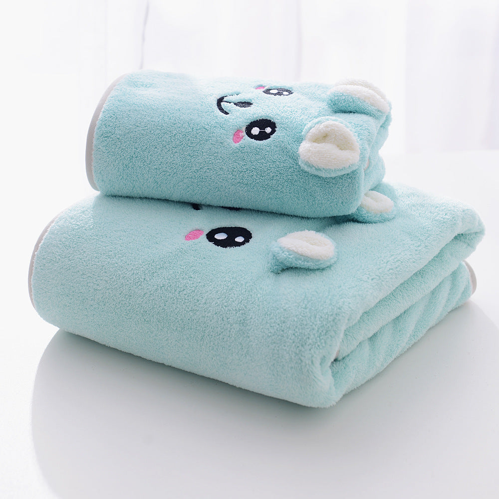 Coral Velvet Bath Towel Two-piece Towel Rabbit Ears Koala Bear Gift Box