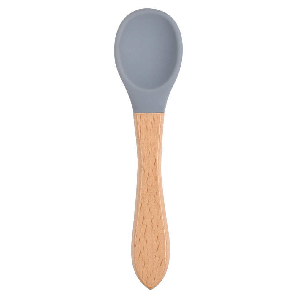 Food Grade Children's Wooden Handle Silicone Spoon Fork Tableware