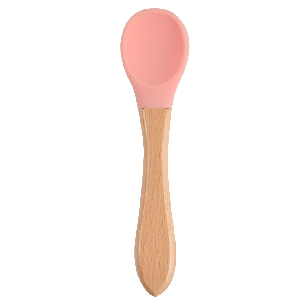 Food Grade Children's Wooden Handle Silicone Spoon Fork Tableware