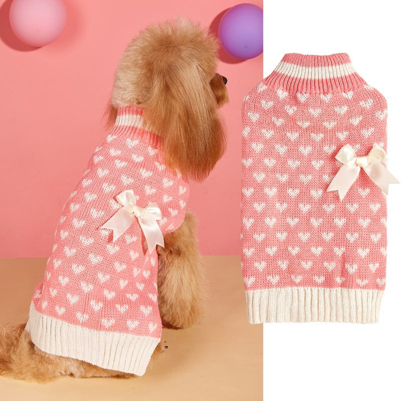 Fashion Personality Bow Love Heart Dog Sweater