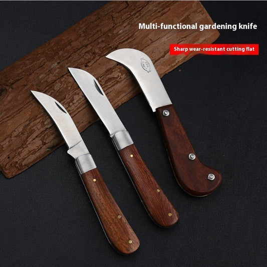 Easy To Carry Mushroom Knife Wooden Handle Folding Small Machete Multifunctional