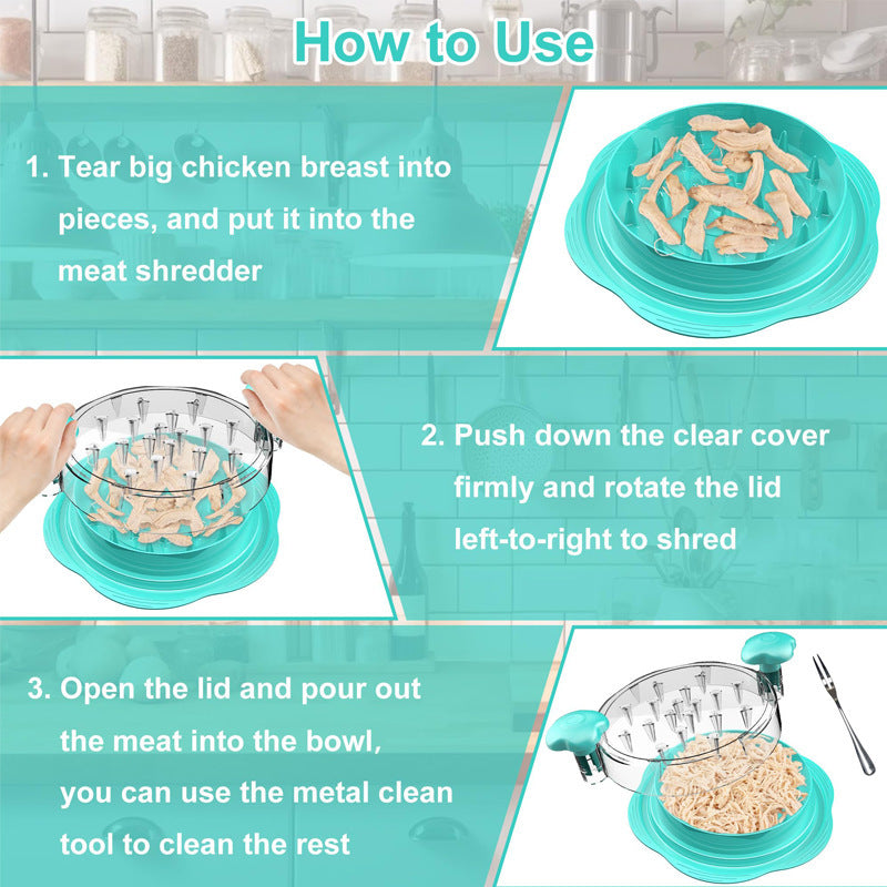 Chicken Shredder Chicken Shredder Tool Twist Stable Anti-Slip Meat Shredder Tool Twist Ergonomic Handle Meat Grinder Dishwasher-safe Transparent Lid Can Be Used As Pet Chicken Breast Separation