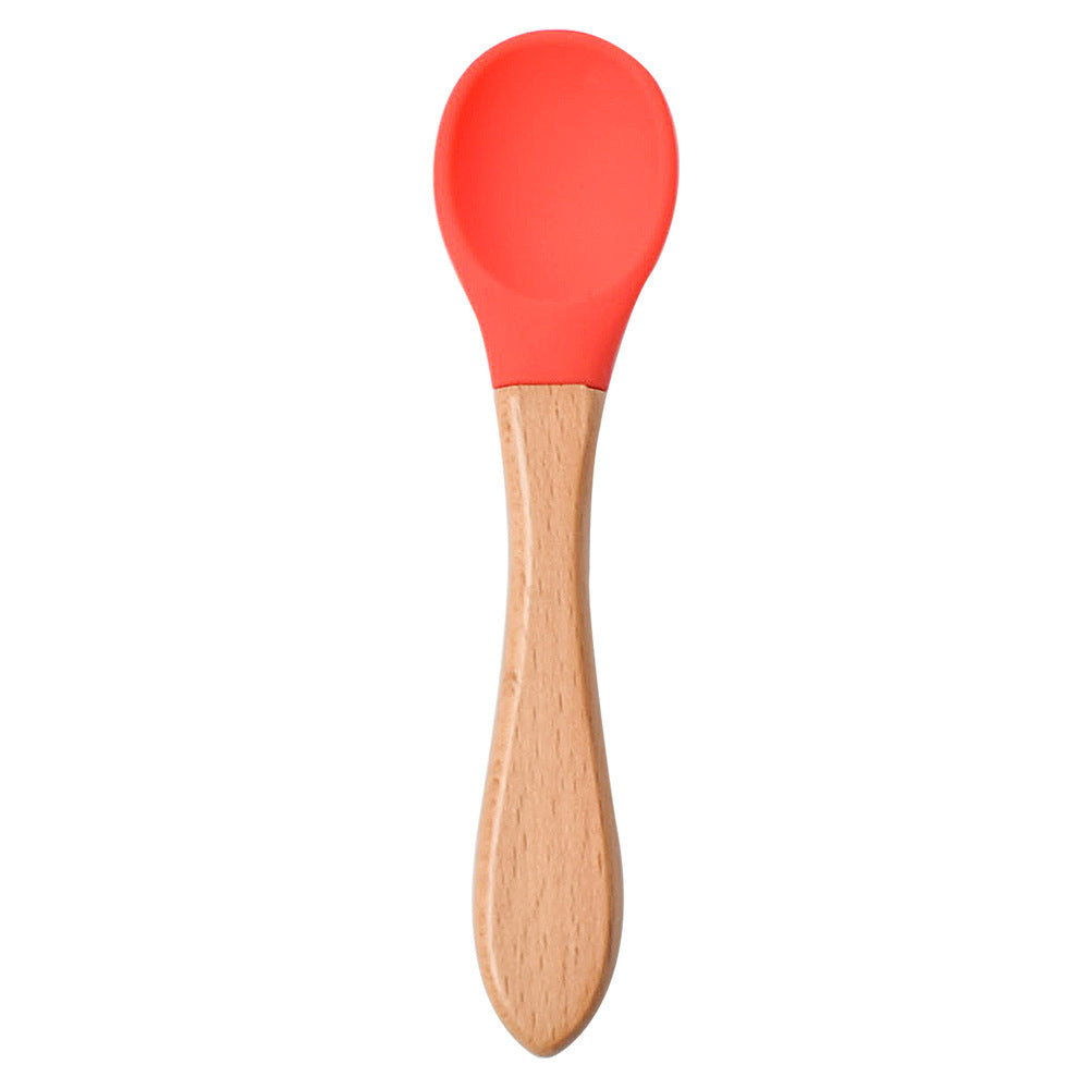 Food Grade Children's Wooden Handle Silicone Spoon Fork Tableware