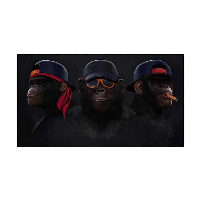 3 Monkeys Poster Cool Graffiti Street Art Canvas Painting Wall Art Living Room Home Decor