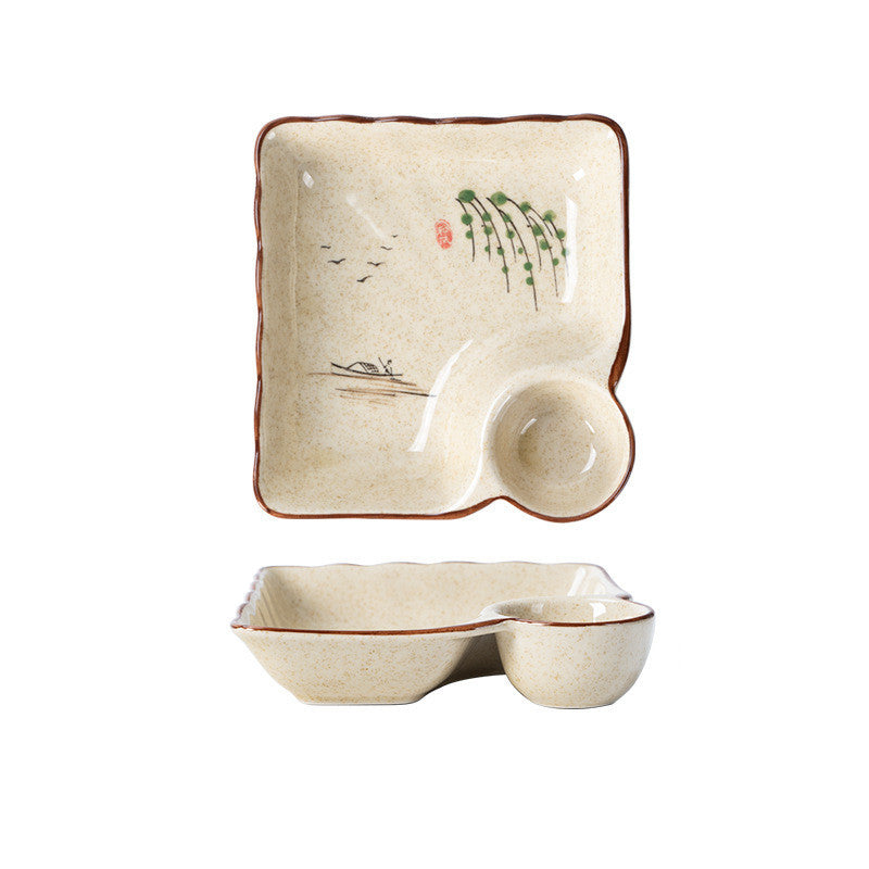 Japanese Ceramic Dumpling With Grid Sushi Plate