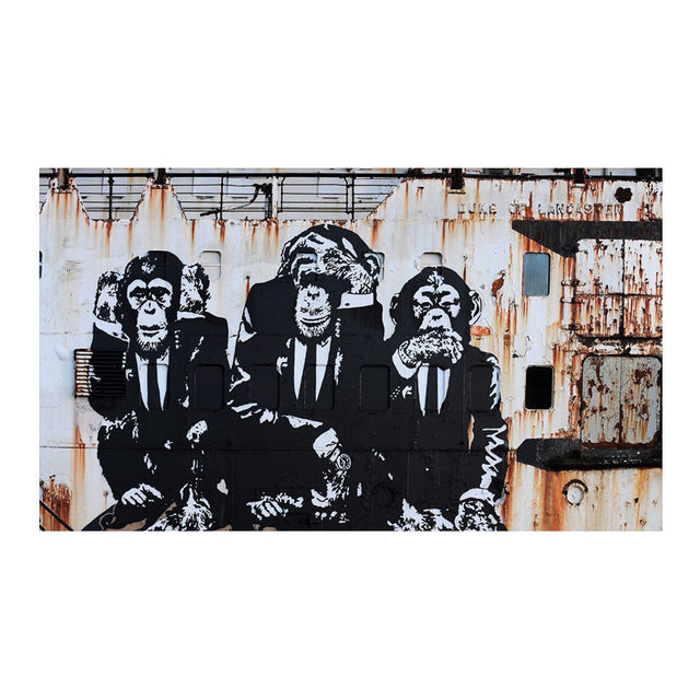 3 Monkeys Poster Cool Graffiti Street Art Canvas Painting Wall Art Living Room Home Decor