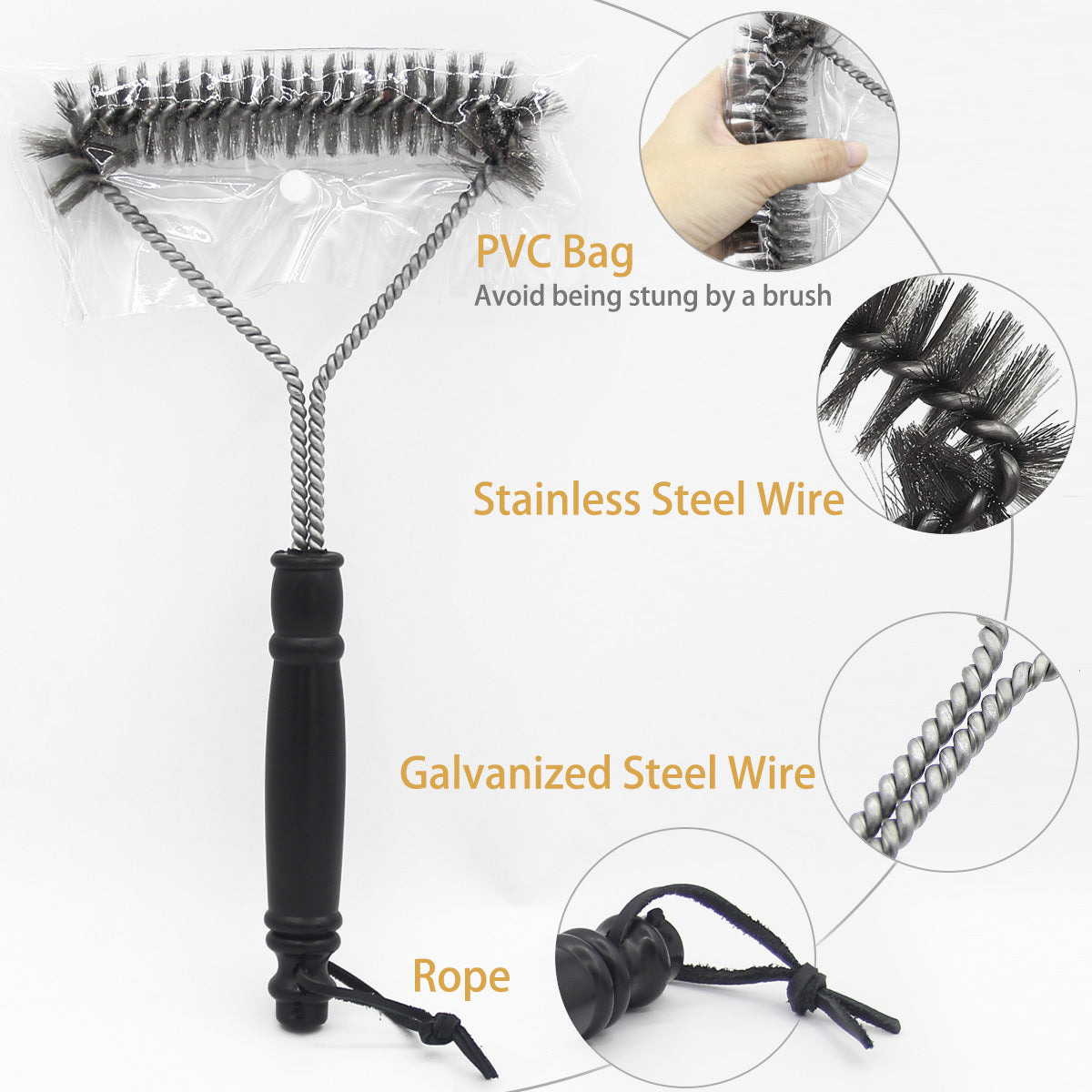 Barbecue Grill BBQ Brush Clean Tool Stainless Steel Wire Bristles Non-stick Cleaning Brushes