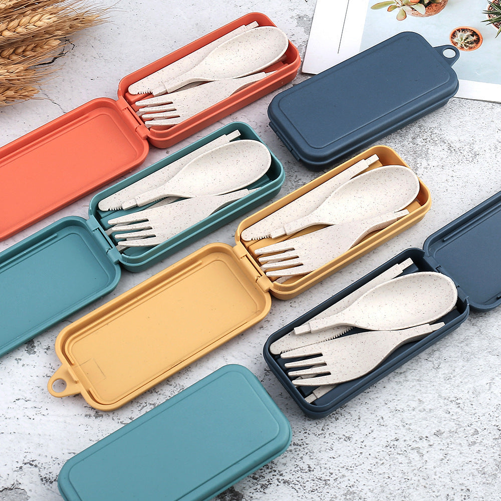 Outdoor Portable Wheat Straw Cutlery Box Set Of Three