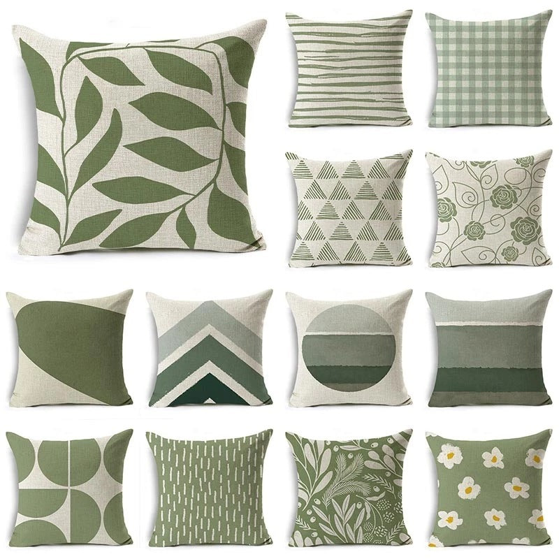 New Green Geometric Print Linen Pillowcase