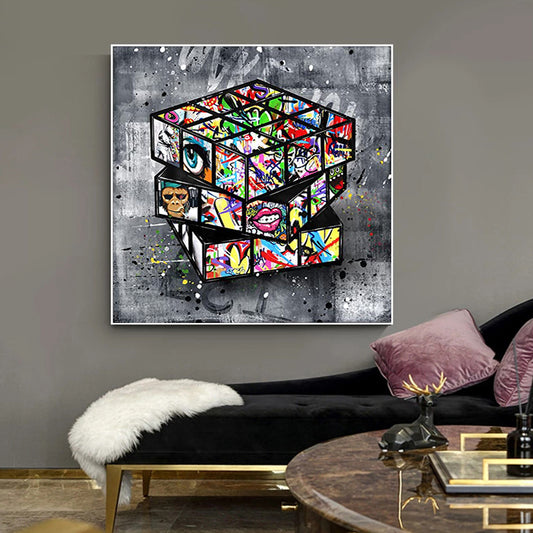 Banksy Graffiti Rubik's Cube Canvas Painting Wall