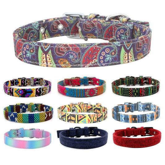 Pet Collar Double Layer Colorful Fabric Dog Collar Traction Dog Leash