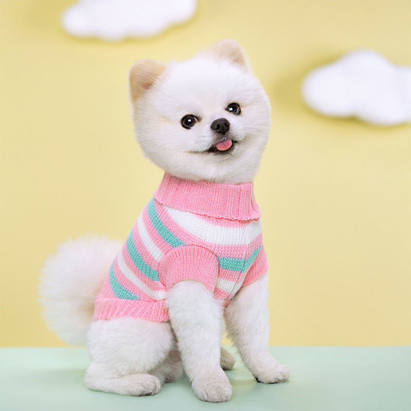 Warm Striped Floral Sweater Elastic Two-leg Lapel Dog Cat Knitted Wool Clothes