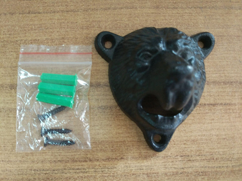 Bear head cast iron wall opener metal craft beer opener