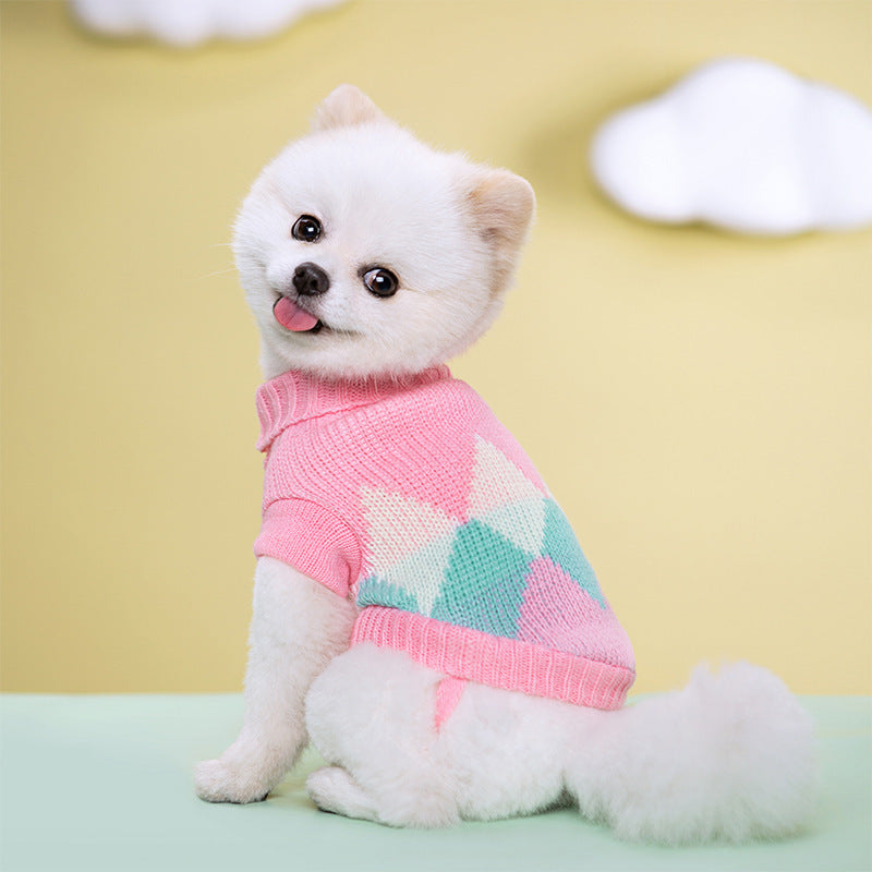 Warm Striped Floral Sweater Elastic Two-leg Lapel Dog Cat Knitted Wool Clothes