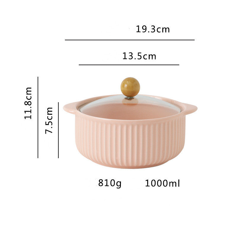 Cute Girlie Noodle With Lid Ceramic Soup Bowl