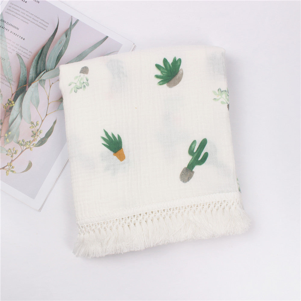 Children's Cotton Printed Tassel Blanket Baby Gauze