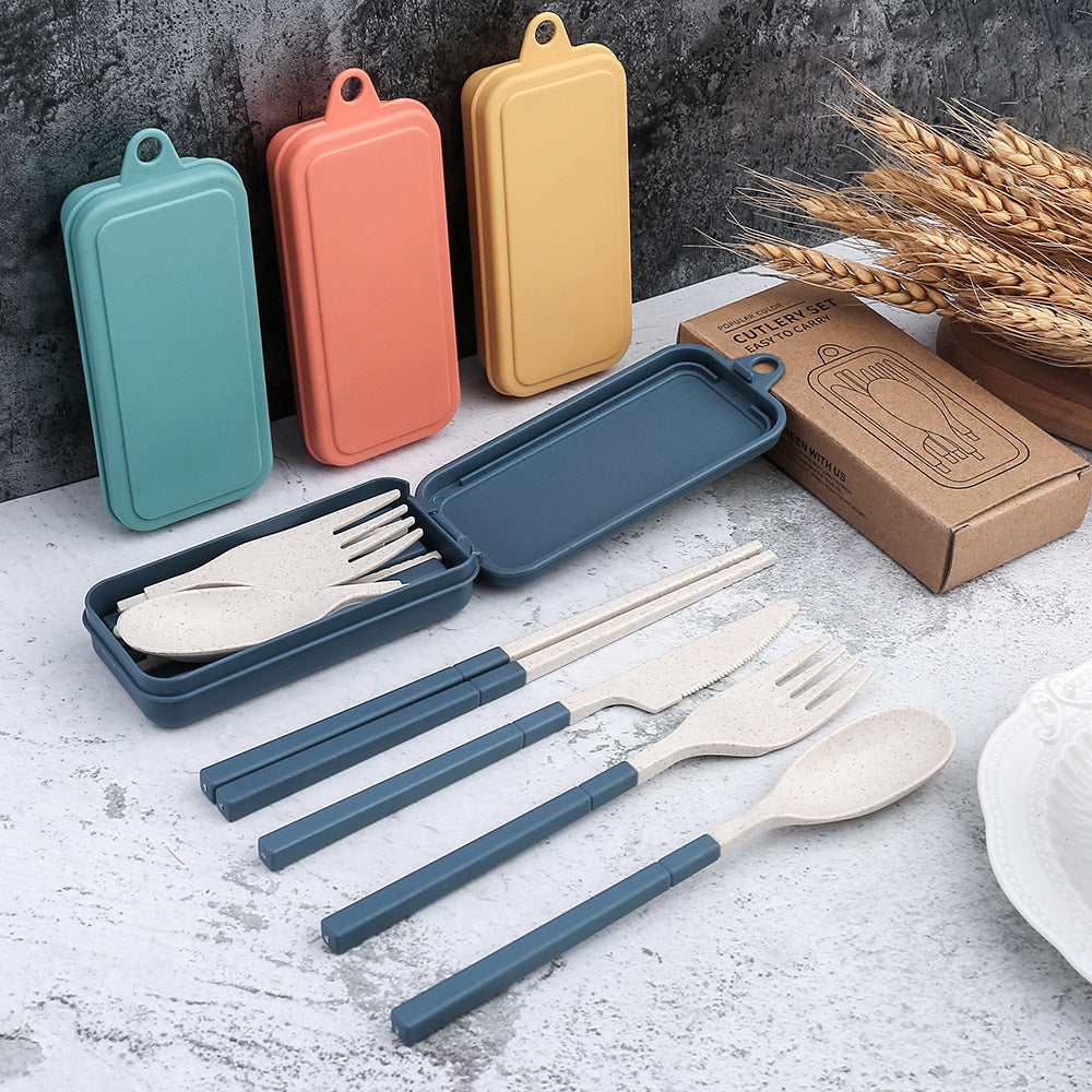 Outdoor Portable Wheat Straw Cutlery Box Set Of Three