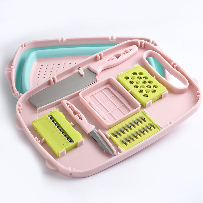 Anti-Overflow Groove Kitchen Chopping Board 9 In 1 Foldable Drainage Basket Multifunction Safety Cutting Board Set