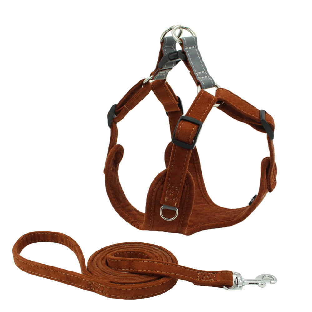 Suede Pet Chest Harness Dog Vest Leash