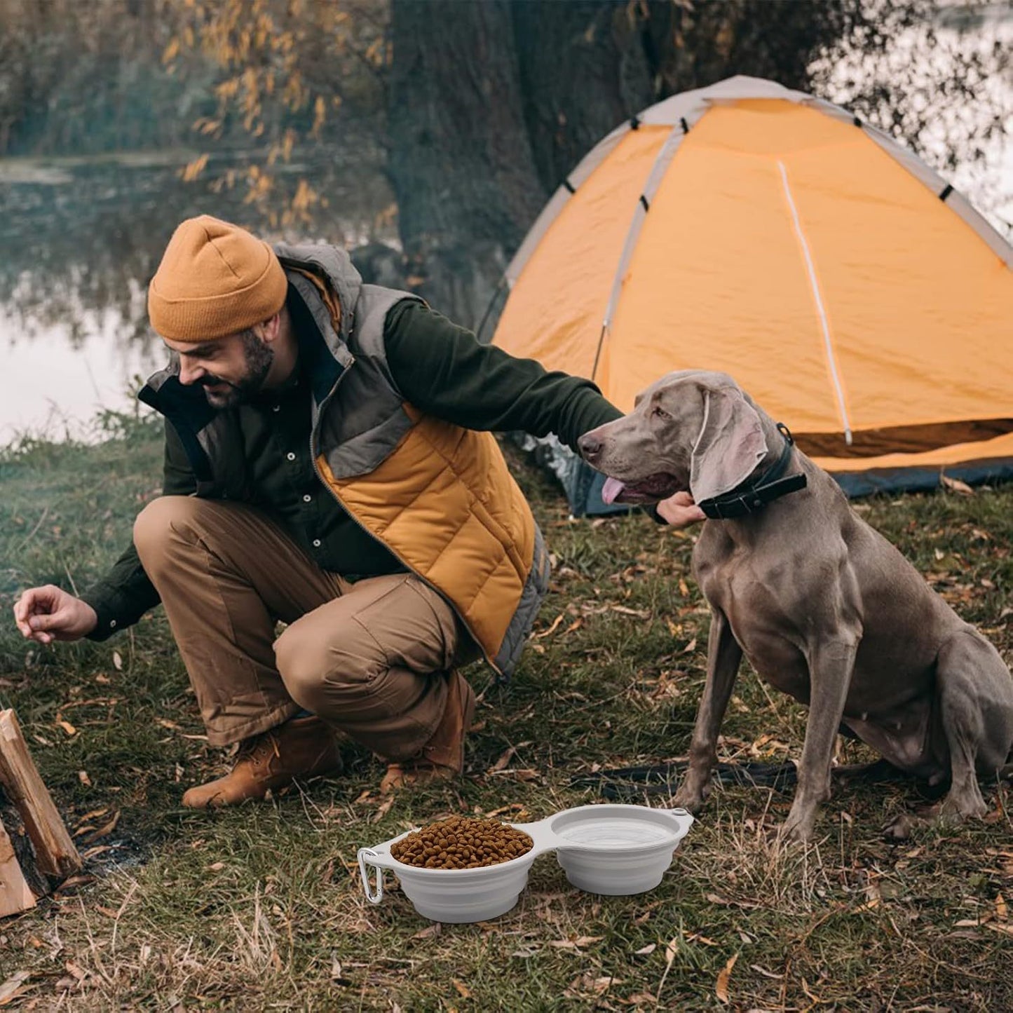 Collapsible Dog Bowls 2 In 1 Foldable Pet Food Water Bowl With Integrated Molding Double Bowl Design  Perfect For Walking Hiking And Camping With Your Dog Or Cat