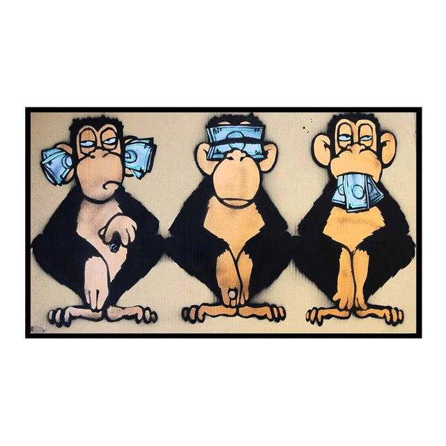 3 Monkeys Poster Cool Graffiti Street Art Canvas Painting Wall Art Living Room Home Decor