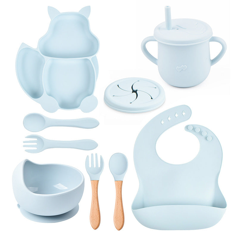 Silicone Squirrel Tableware Baby Silicone Food Supplement Set Baby Spork Integrated Silicone Plate Suit