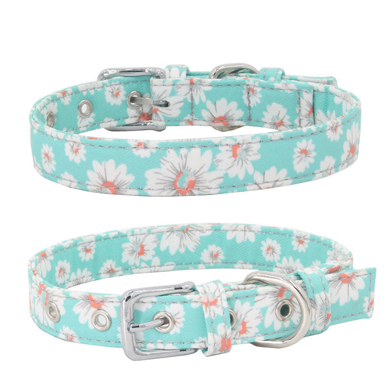 Pet Collar Double Layer Colorful Fabric Dog Collar Traction Dog Leash