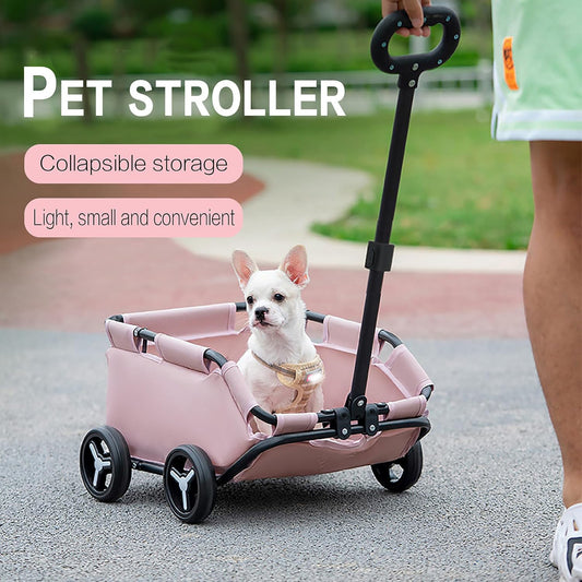 Pet Stroller Dog Cat Trolley Out Small Pet Cart Portable Foldable Storage Car