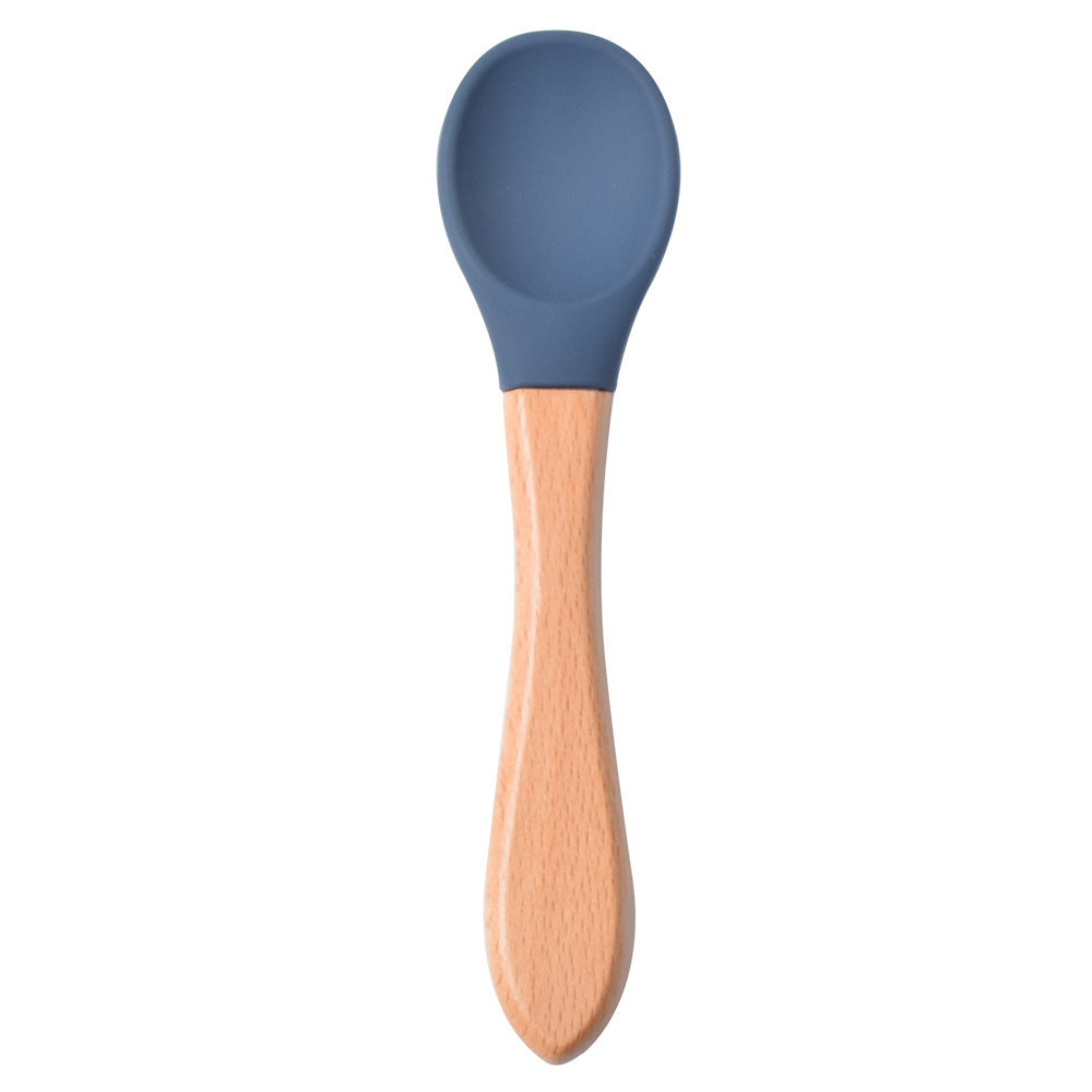 Food Grade Children's Wooden Handle Silicone Spoon Fork Tableware