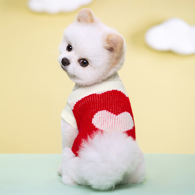 Warm Striped Floral Sweater Elastic Two-leg Lapel Dog Cat Knitted Wool Clothes