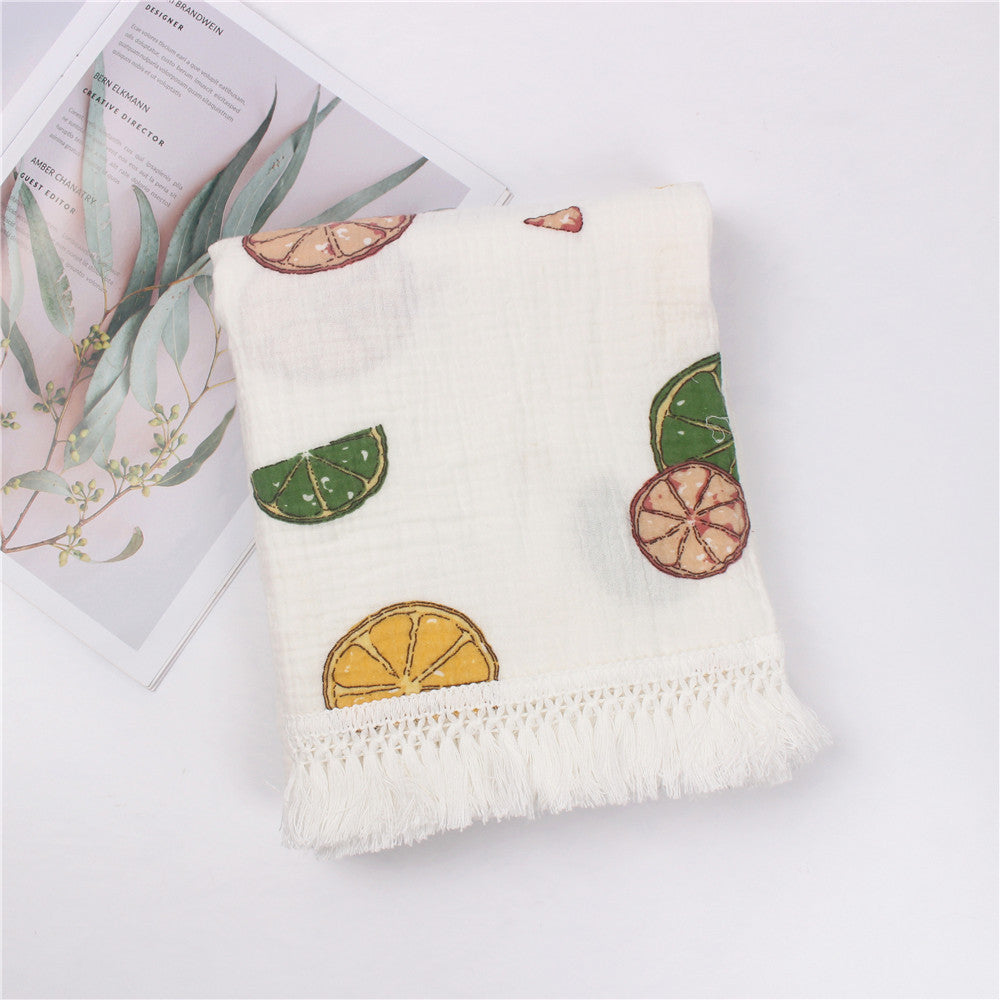 Children's Cotton Printed Tassel Blanket Baby Gauze