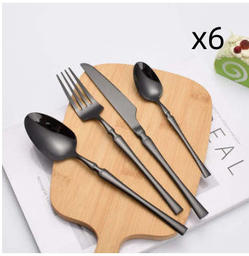 Matte Black Stainless Steel Luxury Cutlery Tableware Knife Coffee Ice Spoon Fork Chopsticks Flatware Set