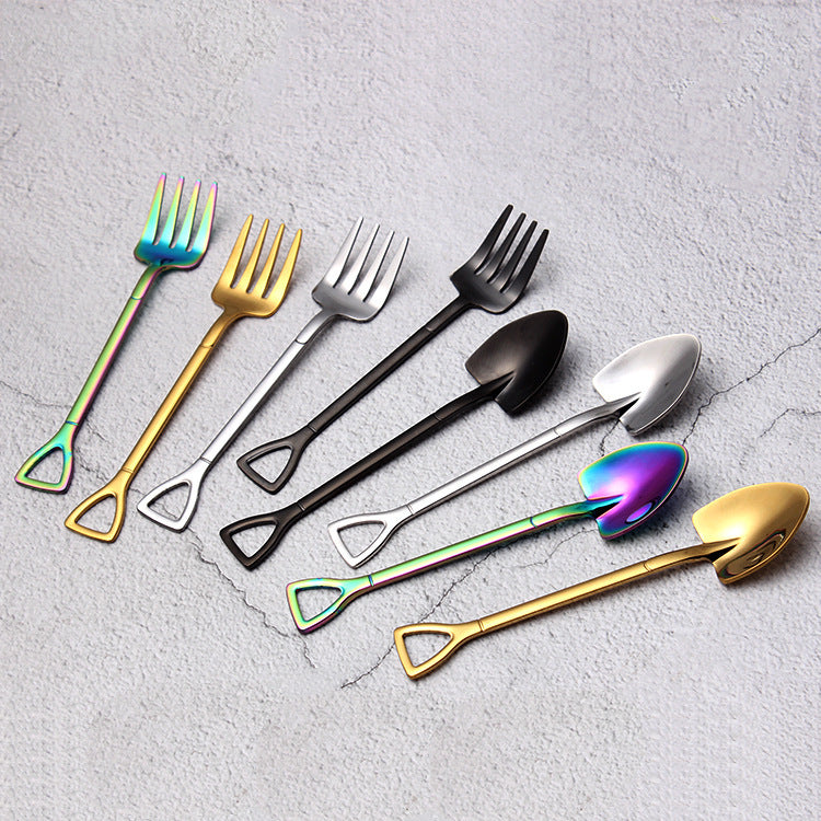 Stainless steel spade dessert fork spoon multicolor