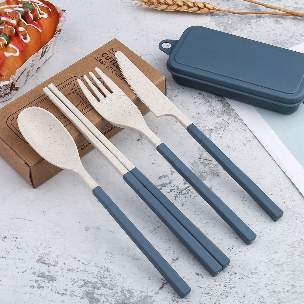 Outdoor Portable Wheat Straw Cutlery Box Set Of Three