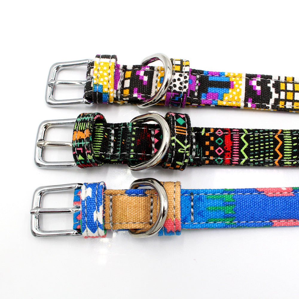 Pet Collar Double Layer Colorful Fabric Dog Collar Traction Dog Leash