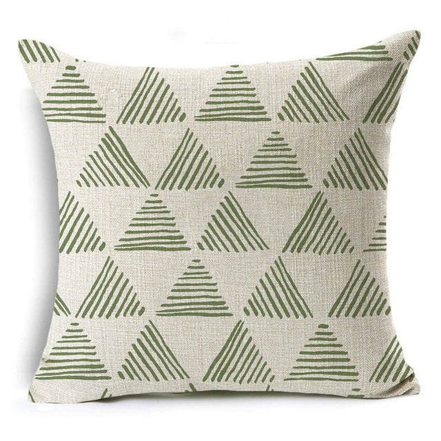 New Green Geometric Print Linen Pillowcase