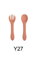 High Quality Natural 100 Food Grade Inventory Easy To Rinse Spoon Weaning Unbreakable Rubber Fork Dishwasher Safe Feeding Set