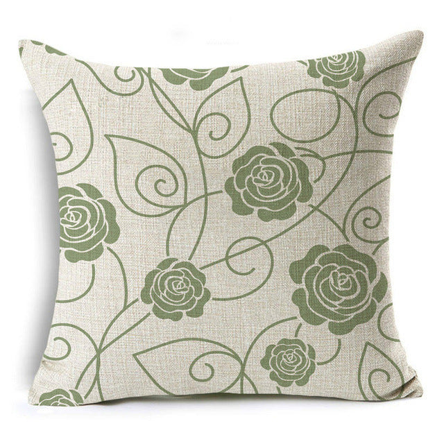 New Green Geometric Print Linen Pillowcase