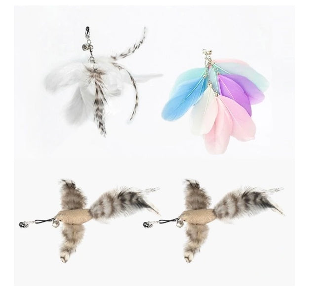 Steel Wire Feather Funny Cat Stick Long Rod