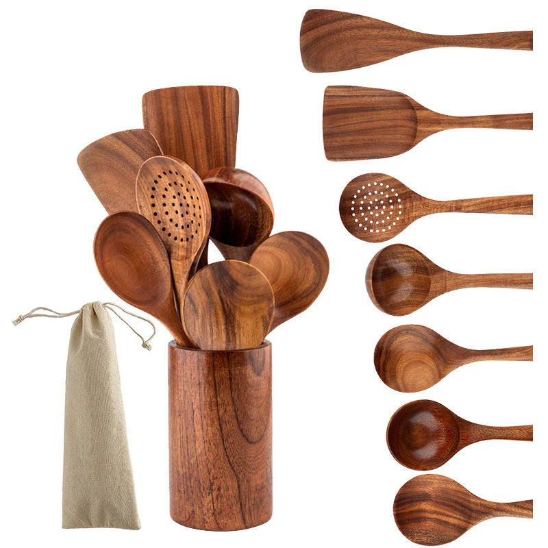 Spatula Kitchenware Suit Teak Head Shovel Salad Stir Soup Pasta Spoon Kitchen