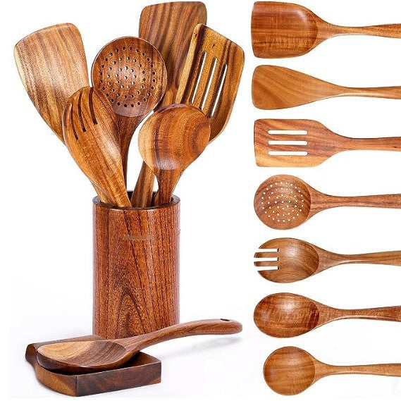 Spatula Kitchenware Suit Teak Head Shovel Salad Stir Soup Pasta Spoon Kitchen