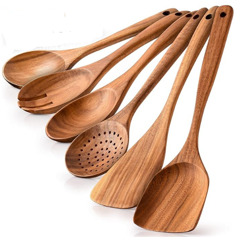 Spatula Kitchenware Suit Teak Head Shovel Salad Stir Soup Pasta Spoon Kitchen