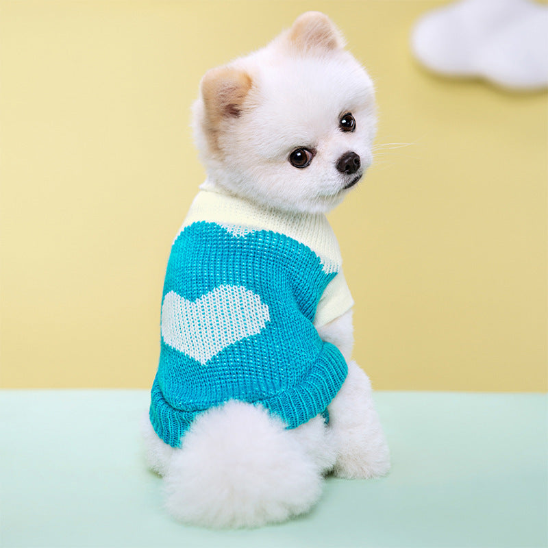 Warm Striped Floral Sweater Elastic Two-leg Lapel Dog Cat Knitted Wool Clothes