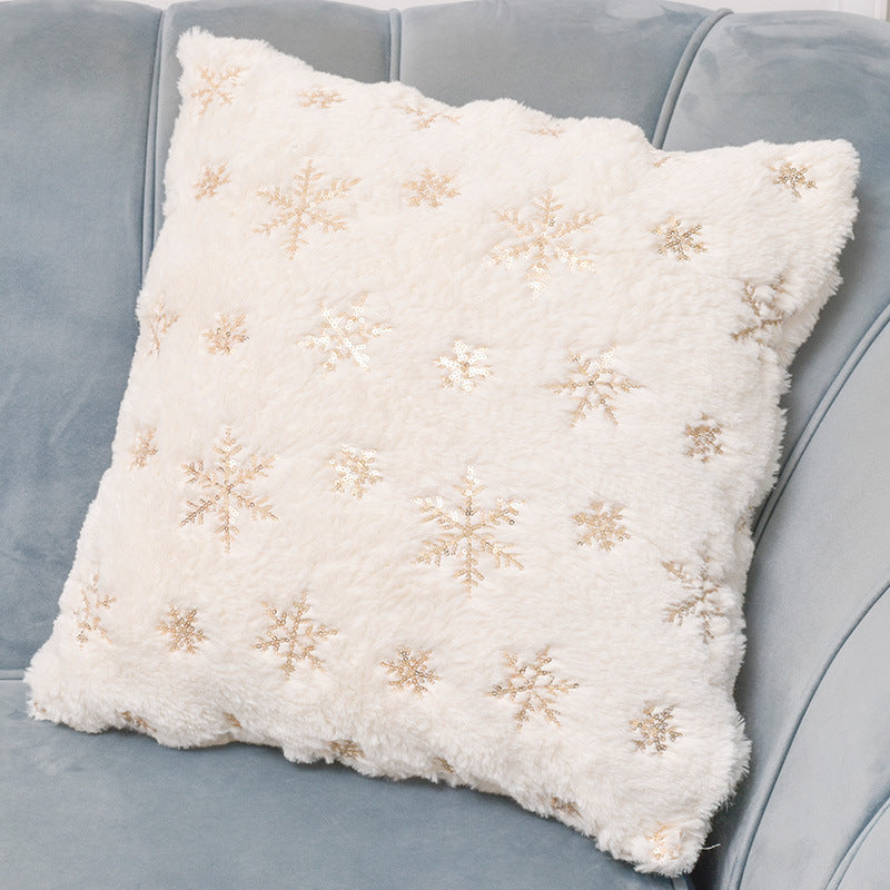 New Ins Christmas Cover Plush Snowflake Sequin Rabbit Hair Pillow Cover