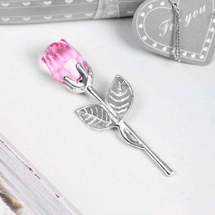 Artificial Crystal Rose With Metal Rod Flower Branch Decoration Pendant Valentine's Day Gift Flower For Wedding