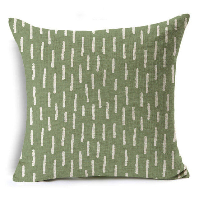 New Green Geometric Print Linen Pillowcase