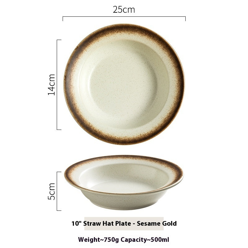 Straw Hat Plate Household Ceramic Flat Plate