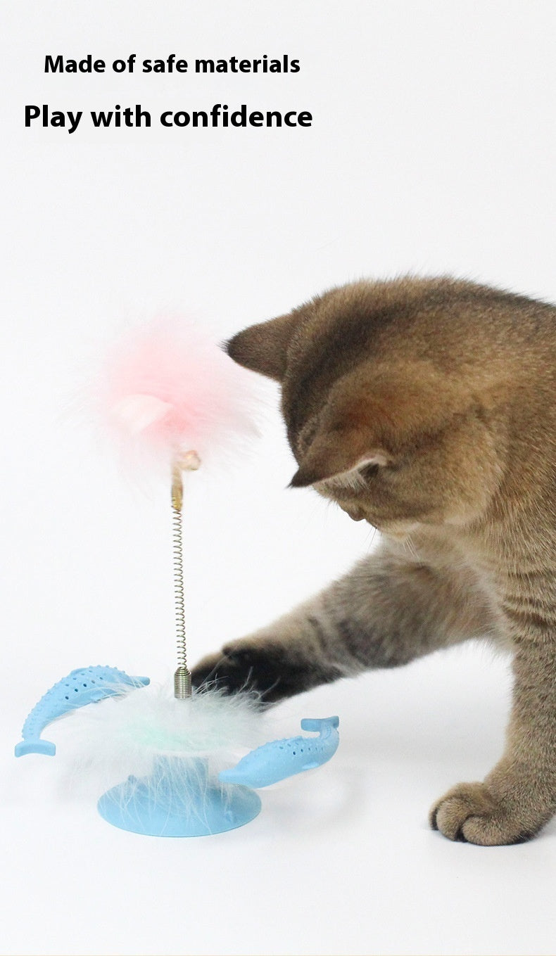 Cat Toy Dolphin Rotating Feather Windmill Suction Cup